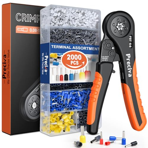 Crimpzangen Aderendhülsen Set, Preciva Sechskant Crimpzange 0,08-6mm²Aderendhülsenzange mit 2000 stück Aderendhülsen Tool Kit Krimpzange Presszange für Isolierte Unisolierte Aderendhülsen