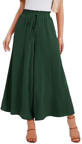 WUWUSKY Sommerhose Damen Leicht Lässige Palazzo Hose Elegant High Waist Baggy Freizeithose mit 2 Taschen