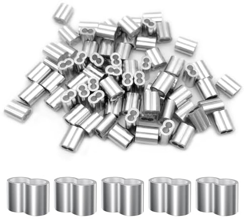 Aluminium Crimpschlaufe,60 Stück Aluminiumhülsen Alu Klemme Würgeklemmen Seilklemme Doppelhülsen Pressklemmen 5 mm Drahtseil Würgeklemmen für Gummiseil Stahlseil Expanderseil Planenseil