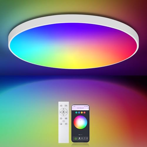 LED Deckenleuchte Dimmbar 24W Ø30cm, Deckenlampe RGB & CCT 3000-6500K, IP54 | Kompatibel mit APP-Steuerung, Fernbedienung, Timer, Nachtlicht, Ideal für Schlafzimmer, Wohnzimmer, Küche