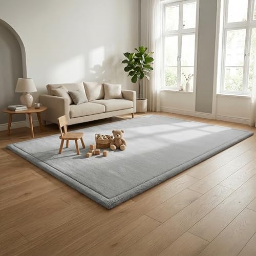 FRIEDO Krabbelmatte Baby I ÖKOTEX Zertifiziert I 200x300cm hellgrau I Extra dick und weiche Spielmatte, Spielteppich I Rutschfester, wasserabweisender Teppich für Wohn und Kinderzimmer I Tatami Matte