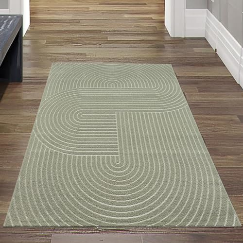 Teppich-Traum In- & Outdoor Teppich Bogenmuster Grün Hoch-Tief 80x150 cm | Für Balkon, Terrasse, Garten & Flur, pflegeleicht, wetterfest, schmutzabweisend, robust und strapazierfähig