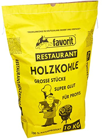 Favorit Grill-Holzkohle 10 kg (aus reinem Laubholz, extra große Körnung, langanhaltende Glut, Grillkohle in Restaurant-Qualität)