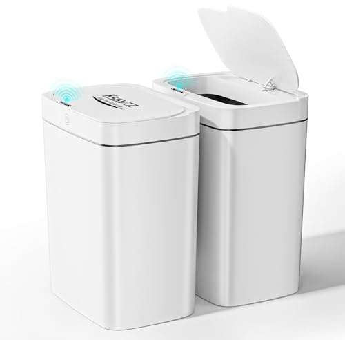Kssvzz 2er Set Mülleimer mit Sensor, 2x15L Elektrischer Mülleimer aus Kunststoff, Wasserdicht mit Automatischer Deckel für Küche, Badezimmer, Wohnzimmer, Büro