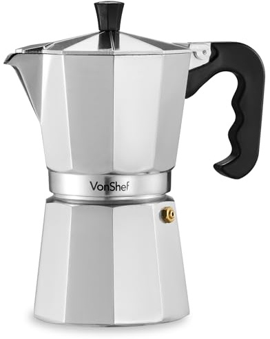 VonShef Espressokocher für den Herd, 300 ml Italienische Kaffeekanne aus Aluminium, Kaffee Kocher für Gas- & Elektroherd - Mokkakanne für 6 Tassen mit Ersatz-Dichtung und -Filter