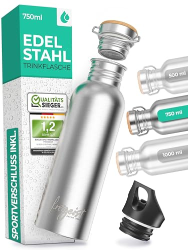 Trinkflasche Edelstahl 750 ml + EXTRA Sportverschluss, Edelstahl Trinkflasche 1l, 500ml, 750ml, freigeist trinkflasche edelstahl 750ml, Trinkflasche 1l Edelstahl, Edelstahl-Trinkflasche
