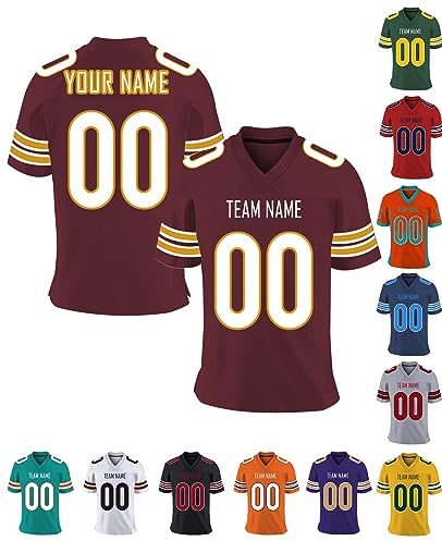 Herren-Sporthemden Personalisiert American-Football-Trikot, Personalisierte Schnelltrocknend Atmungsaktiv T-Shirt kurzärmelig für Damen Kinder, S ~ 7XL