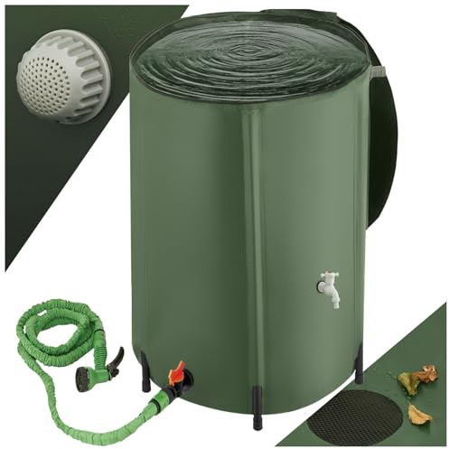 tectake® Regenwassertank für Garten und Camping, Tonne faltbar, Regentonne mit Deckel und Wasserhahn, Wassertank, Regenwassersammler, Zisterne, Regenfass mit Hahn, Wassertonne - 380 l