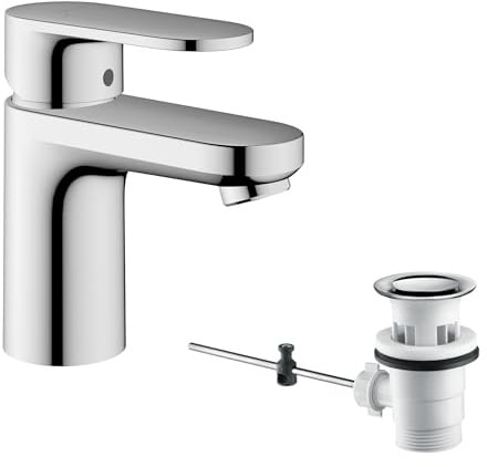 hansgrohe Vernis Blend - Waschtischarmatur mit Zugstangen-Ablauf, Wasserhahn Bad mit Auslauf Höhe 70 mm, Mischbatterie Waschbecken wassersparend (EcoSmart), Chrom
