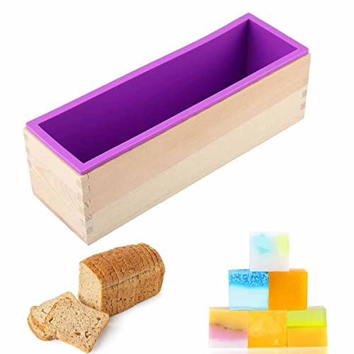 Seifenformen, Holz Seifenform, 1200ML Seifenformen Silikon, Rechteckig Silikonform Seife, Seifenform Silikon Geeignet für Handarbeit DIY Schokolade Kuchen Pudding
