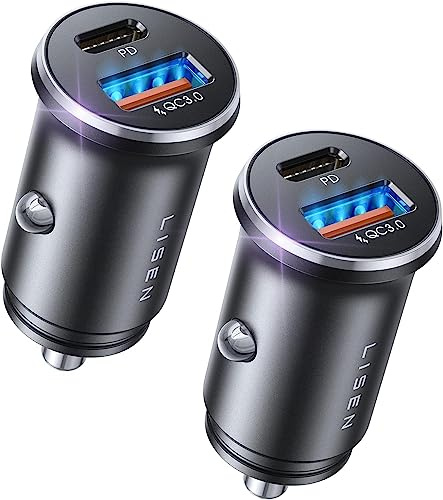 LISEN 2-Pack Zigarettenanzünder USB C - 54W Metall Auto Ladegerät, PD&QC3.0 KFZ Ladegerat 12V USB Adapter Steckdose Schnelle Aufladung Auto Gadgets für iPhone 17 Pro Max Air, Galaxy S25 Ultra, iPad