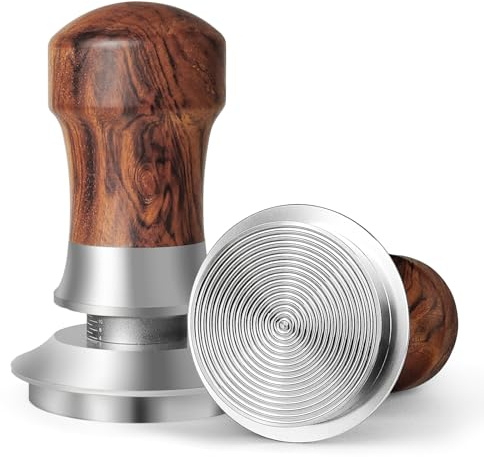 HOLIHOKY Coffee Tamper 54mm, Federbelastet Kaffee Tamper mit Edelstahl 304 Gewindeboden, Espresso Tamper für Sage, Walnuss Griff