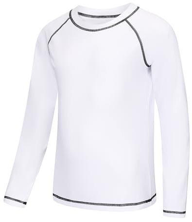 Zoofly UV Shirt Kinder Badeshirt Rashguard-Shirts für Jungen Langarm UPF 50+ Sonnenschutz Rash Vest Kinder UV Kleidung Schwimmen Shirt, Weiß 8-10 Jahre (S)