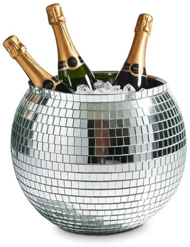 MikaMax Eiskübel Discokugel – XL 11 Liter – Getränkekühler für Partys – Weinkühler & Eisbehälter – Silberner Disco Ice Bucket - 27,5cm
