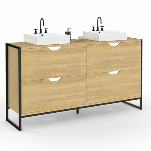 IDMarket - Doppelwaschtisch Badezimmermöbel Detroit 4 Schubladen Industriedesign