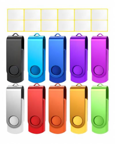 Uflatek USB Sticks 2GB USB 2.0 Speicherstick 10 Stück Bunt Memory Stick Metall Flash Drive Rotate USB-Flash-Laufwerk Thumb Drive Externer Datenstick