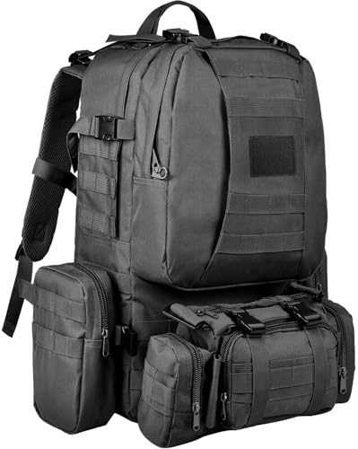 Wiserset 60L Taktischer Rucksack, großer Survival Tagesrucksack für Herren und Frauen,abnehmbare Outdoor Tasche, Reiserucksäcke für EDC, Camping, Wandern
