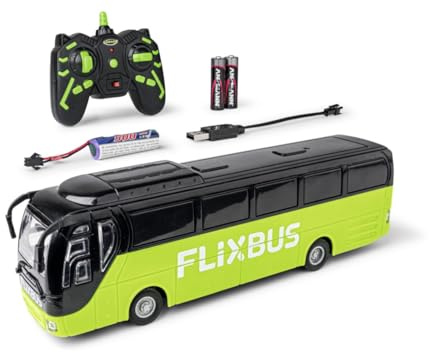 Carson 1:64 Flixbus 2.4GHz 100% RTR - 100% fahrfertig, Spielzeugbus, Spielzeugauto, ferngesteuertes Auto, für Kinder ab 3 Jahren, Fahrzeit ca. 80 min, RC Bus, Remote Controled