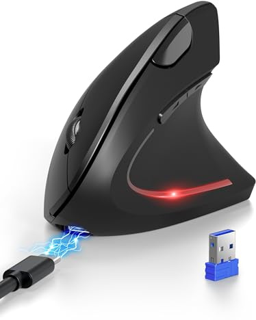 TECKNET Ergonomische Bluetooth Maus, Wiederaufladbar Kabellose Vertikale Maus (BT 5.0/3.0 + 2.4G), 6 Einstellstufen bis 4800 DPI, Optische Leise Funkmaus mit USB-A-Empfänger, Breite Kompatibilität