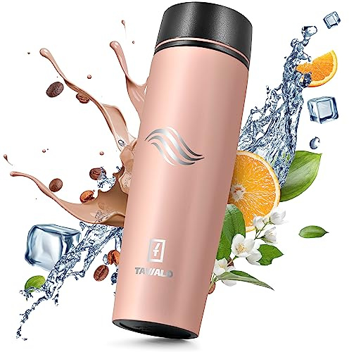 Tavialo Thermobecher 460ml Travel Mug puderrosa Inox Edelstahl, Kaffeebecher/Isolierbecher Pulverbeschichtung