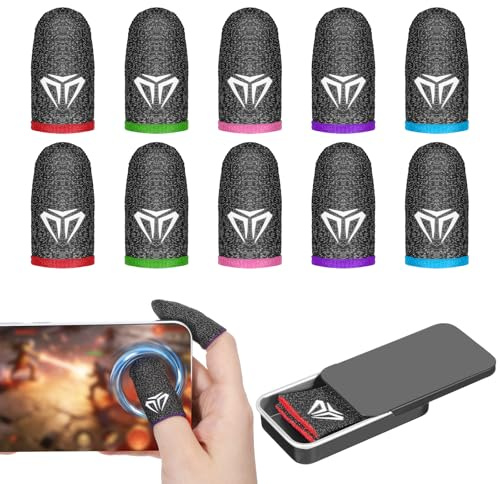 Qianyu 10 Stück Mobile Gaming Finger Sleeves mit Fall, Silber Fasern Touchscreen Thumb Fingerhülse Daumenhülle Seidig Anti-Sweat Atmungsaktiver Fingerabdeckung Handschuhe Geeignet für alle Spiele