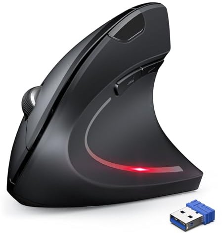 TechRise Ergonomische Vertikale Maus, 2.4G USB Kabellos, Optisch Leise Mit 4800/3200/2400/1600/800 Einstellbare DPI für Windows, MacOS, Chromebook und Linux, 6 Tasten