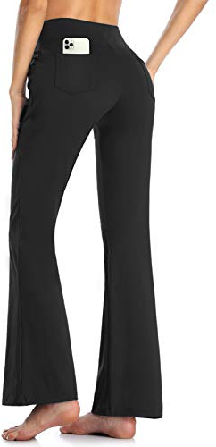MOVE BEYOND Butterweiche Damen Bootcut Yogahose und 3/4-Hosen mit 4 Taschen Bauchkontrolle Workout Bootleg Arbeitshose