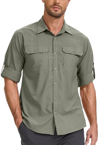 Jogwits Hemd Herren Safari, UPF50+ UV Schutz Wanderhemd Herren | Langarm Outdoor hemd, Freizeithemd Funktionshemd, Atmungsaktiv Schnelltrocknend Button-Down-Hemden, für Angeln Camping