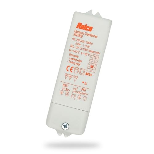 Relco RN1600 Elektronischer Transformator FOX105PFS THR 230V auf 12V Kombi Trafo Halogen 20-105W - LED 10-55W - 110x37x27mm - dimmbar (1)