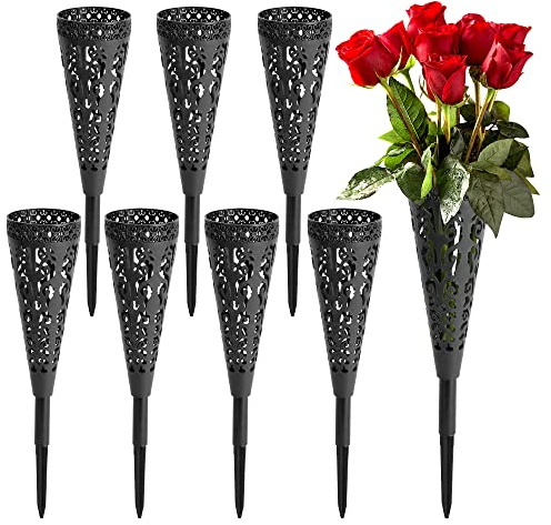 8 Stück Grabvase, Gedenkvase, Friedhof-Grabkegel-Blumenhalter, Friedhofvase mit Spike für Grabdekorationen, Grabrasrasen-Gedenkstätte (Kegel, 8)