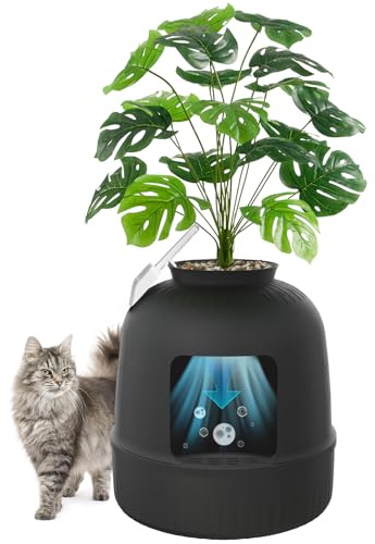 Lifewit Katzenklo Blumentopf mit Pflanze & Schaufel, Katzenklo Versteckt, Katzentoilette XXL mit Geruchskontrolle & Kohlefilter, Wohnzimmer, Schlafzimmer, Ecke, Schwarz