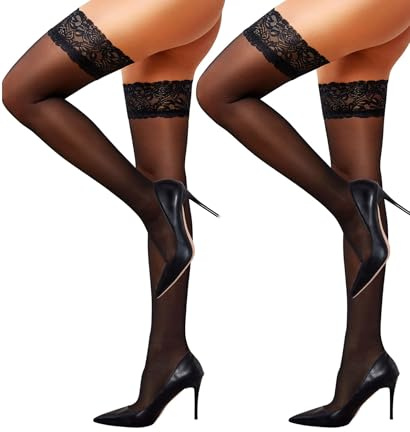 RSLOVE Halterlose Strümpfe Damen Sexy - Spitze Strapsstrümpfe Nylonstrümpfe mit Rutschfestem Silicone