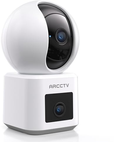 ARCCTV Dual Objektiv Überwachungskamera Innen, Baby Kamera, Haustier Kamera | Automatische Verfolgung, Automatische Patrouille, 2,4/5GHz-WLAN, 360° PTZ, 2,5K-WLAN-6, 2-Wege-Audio, Nachtsicht
