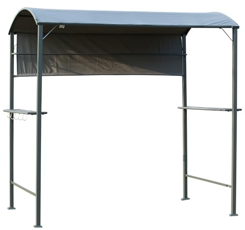 Outsunny Grillpavillon mit Flammschutzdach, BBQ-Pavillon mit 2 Ablagen, Polyester, Schwarz, 218 x 138 x 216 cm