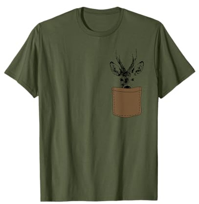 Breu Jagdbekleidung & Jäger Geschenke - Rehbock in der Brusttasche - witziges Herren Jagd T-Shirt, Grün, S