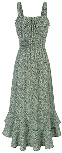 GRACE KARIN Damen langes Blumenkleid Ärmellos Spaghettiträger Freizeitkleid | Maxilang,Breite Träger,Eckiger Ausschnitt,Doppellagiger Saum,Strand,Urlaub