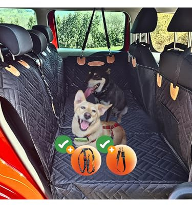 Sport Vibrations® Hundedecke Auto Rückbank „Nalu“ – extra breite, Fußraum überbrückende, verstärkte Liegefläche, wasserdicht & Kratzfest – Rücksitzschutz, Seitenschutz und Sichtfenster