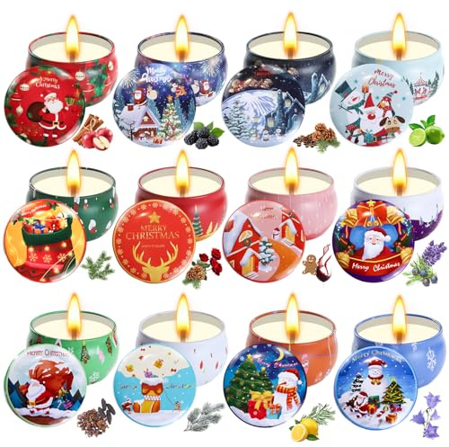 12 Stück Duftkerze Geschenkset Weihnachten, Weihnachtskerzen Weihnachtsgeschenke Set, Geburtstagsgeschenk für frauen, Personalisierte Geschenke für Weihnachten,Jahrestag, Bad, Yoga, Kleine
