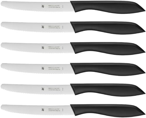 WMF Classic Line Frühstücksmesser Set 6-teilig, 23 cm, Brötchenmesser Wellenschliff, Brotzeitmesser, Spezialklingenstahl, Kunststoffgriff, schwarz