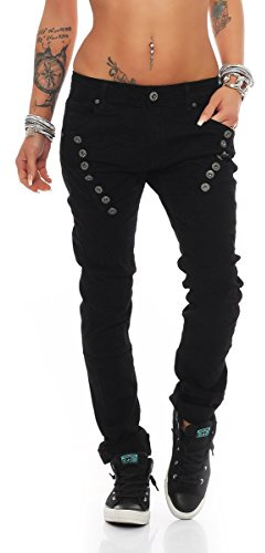 Fashion4Young 10826 MOZZAAR Damen Jeans Jeans Röhrenjeans Haremshose Damenjeans Hüftjeans Baggy
