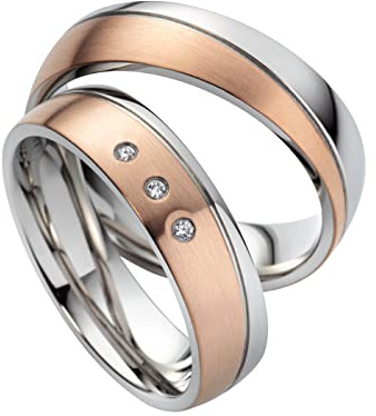 Schmuck Depot Paar Eheringe Partnerringe Verlobungsringe Edelstahl mit Zirkonia + Gravur Antragsringe Trauringe Eheringe silber rosé | 8012