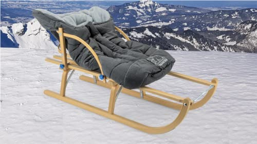 Davoser-Schlittenset: Schlitten + Schlittensack + Schlittenlehne + Schlittenleine - Holzschlitten für Kinder und Babys - Holzrodel - Rodelschlitten (115 cm)