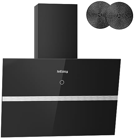 Dunstabzugshaube 60 cm, IsEasy Umluft Dunstabzugshaube mit 578 m³/h Starke Saugleistung, 4 Einstellstufen, Abluftmodus, 1–9min Verzögerungs-Ausschaltfunktion, Speicherfunktion, 58 dB, Schwarz, A++