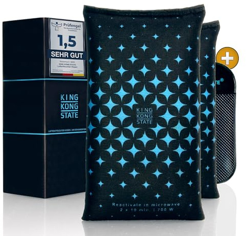 King Kong State Luftentfeuchter für Autos 2-Pack - Entfeuchter-Kissen 2x 1kg für beschlagene Autoscheiben - mit wiederverwendbarer Antibeschlag-Füllung und Anti-Rutsch-Pad