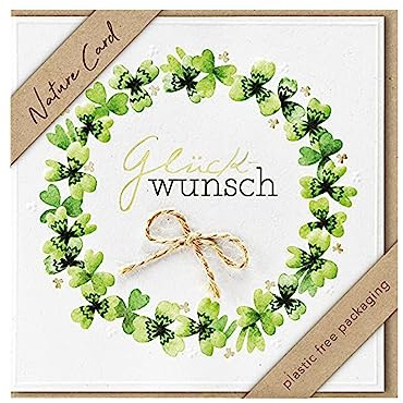 bsb - Glückwunschkarte Kleeblattkranz - Nature Card - Nachhaltige Karten zum Geburtstag - Glückwunschkarten mit Umschlag - Geburtstagskarte Frauen & Männer - Glückwunschkarte 15,5 x 15,5 cm