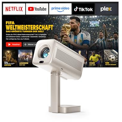 Smart Mini Beamer 4k [Kompatibel mit Netflix & Dolby Audio] VOPLLS TOF Autofokus/Trapezkorrektur 28000 Lumen Projektor, WiFi6 Bluetooth Full HD 1080P 210°Drehbar Beamer Heimkino/Outdoor Barlow Lenses