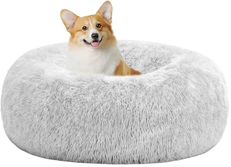 HMTOPE Orthopädisches Hundebett rund Hundekissen Hundesofa Katzenbett Donut Kuscheliges Hundekorb Waschbar, 70 cm Ø, Hellgrau