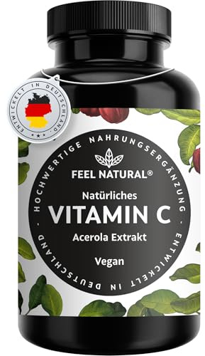 Natürliches Vitamin C - Aus der Acerola Superfrucht - 180 vegane Kapseln im 6 Monatsvorrat - Ohne unerwünschte Zusätze - Laborgeprüft, vegan und in Deutschland produziert