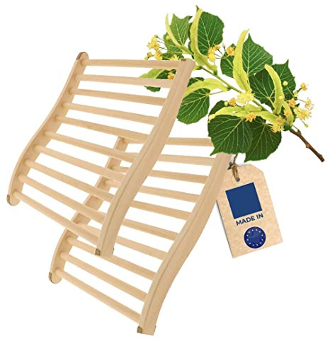 2X HOFMEISTER® Sauna Rückenlehne, 51 cm, Linden-Holz für hohe Temperaturen, ergonomisch geformt, rutschfeste Kork Stopper, EU Handfertigung, Rückenstütze & Kopfstütze zum Relaxen