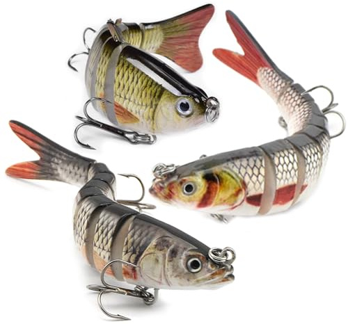3 Stück Multi Gelenkartigen Wobbler Swimbait Jerkbait Köder zum Angeln auf Raubfische Mit 2 Drillingshaken - Gummifische für Hecht Barsch Zander